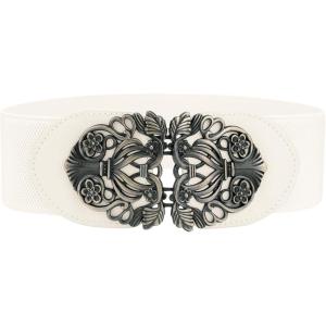 image:imageuxcell Retro Knot Woven Metal Interlocking Buckle Elastic Waist Cinch Belt BandFloral Bucklebeige Bandbronze Buckle