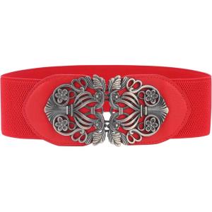 image:imageuxcell Retro Knot Woven Metal Interlocking Buckle Elastic Waist Cinch Belt BandFloral Bucklered Bandbronze Buckle