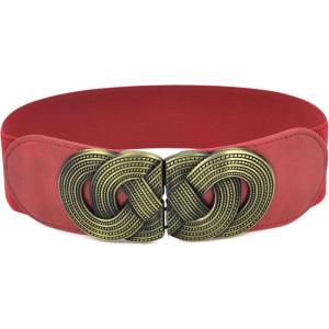 image:imageuxcell Retro Knot Woven Metal Interlocking Buckle Elastic Waist Cinch Belt BandRound Bucklered Bandbronze Buckle