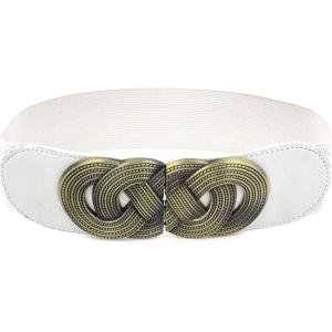 image:imageuxcell Retro Knot Woven Metal Interlocking Buckle Elastic Waist Cinch Belt BandRound Bucklewhite Bandbronze Buckle