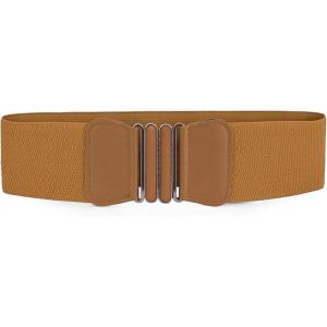 image:imageuxcell Women Bowknot Shaped Interlocking Buckle Elastic Belt WaistbandBrown