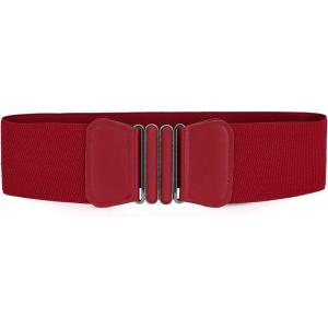 image:imageuxcell Women Bowknot Shaped Interlocking Buckle Elastic Belt WaistbandRed