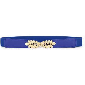 image:imageuxcell Women Leaf Shaped Interlocking Buckle 25cm Wide Stretch Cinch BeltBlue