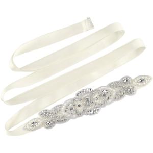 image:imageuxcell Women Rhinestone Bead Decor Satin Ribbon Wedding BeltBeige