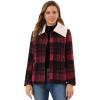 image:imageAllegra K Womens Winter Detachable Collared Button Pockets Check Plaid CoatRed