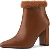 image:imageAllegra K Womens Pointed Toe Faux Fur Block Heel Ankle Boots