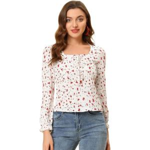 image:imageAllegra K Womens Floral Square Neck Long Sleeve Print Peasant Blouse Top