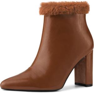 image:imageAllegra K Womens Pointed Toe Faux Fur Block Heel Ankle Boots