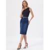 image:imageAllegra K Denim Skirt for Women High Waisted Casual Back Slit Stretchy Below Knee Length Jean SkirtDark Blue