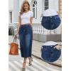 image:imageAllegra K Denim Skirt for Women Midi Length Elastic Waist Split Back Long Jean SkirtsDark Blue