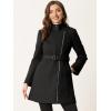 image:imageAllegra K High Neck Winter Coat for Womens Zip Up Belted MidLong OvercoatBlack