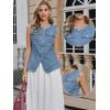 image:imageAllegra K Jean Vests for Women Collarless Button Down Sleeveless Denim Vest TopBlue