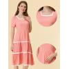 image:imageAllegra K Midi Dress for Womens Short Sleeve Tiered Square Neck Long DressesPink