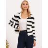 image:imageAllegra K Striped Cardigan for Womens Color Block Long Sleeve Button Down Crewneck Knit Sweater TopsBlack White