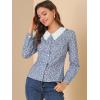 image:imageAllegra K Womens Casual Floral Lace Trim Collared Button Down Long Sleeve Blouse