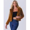image:imageAllegra K Womens Cropped Faux Fur Jacket Lapel Cardigan Shrug 2024 Winter Fluffy Faux Fur CoatBrown
