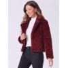 image:imageAllegra K Womens Cropped Faux Fur Jacket Lapel Cardigan Shrug 2024 Winter Fluffy Faux Fur CoatBurgundy