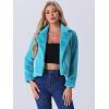 image:imageAllegra K Womens Cropped Faux Fur Jacket Lapel Cardigan Shrug 2024 Winter Fluffy Faux Fur CoatPeacock Blue