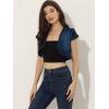 image:imageAllegra K Womens Denim Jacket Cap Sleeve Cropped Open Front Shrugs Casual Summer Jean JacketsDark Blue