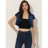 image:imageAllegra K Womens Denim Jacket Cap Sleeve Cropped Open Front Shrugs Casual Summer Jean JacketsDark Blue