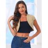 image:imageAllegra K Womens Denim Jacket Cap Sleeve Cropped Open Front Shrugs Casual Summer Jean JacketsKhaki