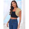 image:imageAllegra K Womens Denim Jacket Cap Sleeve Cropped Open Front Shrugs Casual Summer Jean JacketsKhaki