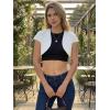 image:imageAllegra K Womens Denim Jacket Cap Sleeve Cropped Open Front Shrugs Casual Summer Jean JacketsWhite