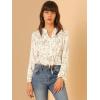 image:imageAllegra K Womens Floral Button Front V Neck Long Sleeve Peplum Hem Crop Top