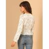 image:imageAllegra K Womens Floral Button Front V Neck Long Sleeve Peplum Hem Crop Top