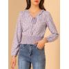 image:imageAllegra K Womens Floral Tie Neck Ruffle Collar Long Sleeve Smocked Waist TopLight Purple