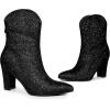 image:imageAllegra K Womens Glitter V Shape Pointy Toe Back Zipper Block Heels Mid Calf BootsBlack