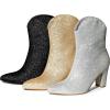 image:imageAllegra K Womens Glitter V Shape Pointy Toe Back Zipper Block Heels Mid Calf BootsBlack