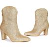 image:imageAllegra K Womens Glitter V Shape Pointy Toe Back Zipper Block Heels Mid Calf BootsGold
