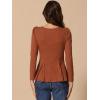 image:imageAllegra K Womens Long Sleeves Scoop Neck Casual Peplum Shirt TopsBrown