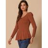 image:imageAllegra K Womens Long Sleeves Scoop Neck Casual Peplum Shirt TopsBrown