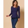 image:imageAllegra K Womens Long Sleeves Scoop Neck Casual Peplum Shirt TopsDark Blue