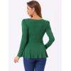 image:imageAllegra K Womens Long Sleeves Scoop Neck Casual Peplum Shirt TopsDark Green