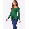 image:imageAllegra K Womens Long Sleeves Scoop Neck Casual Peplum Shirt TopsDark Green