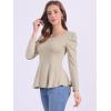 image:imageAllegra K Womens Long Sleeves Scoop Neck Casual Peplum Shirt TopsKhaki