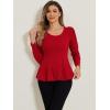 image:imageAllegra K Womens Long Sleeves Scoop Neck Casual Peplum Shirt TopsRed