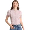 image:imageAllegra K Womens Ruffle Frilled Crochet Lace Panel Mock Neck Short Sleeve Shirt Blouse