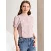 image:imageAllegra K Womens Ruffle Frilled Crochet Lace Panel Mock Neck Short Sleeve Shirt Blouse