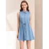 image:imageAllegra K Womens Sleeveless Shirt Dress Point Collar Drawstring Waist Button Down Shirtdress