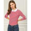 image:imageAllegra K Womens Striped Cute Shirts Peter Pan Collar Casual Trendy Fitted Long Sleeve TopRed