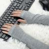 image:imageAllegra K Womens Winter Warmers Fingerless Thumbhole Elastic Long Knitted Party Costume GlovesLight Gray
