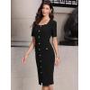 image:imageAllegra K Work Dress for Women Short Sleeve Square Neck Button Down Business Bodycon Office Dresses with BeltBlack