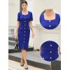 image:imageAllegra K Work Dress for Women Short Sleeve Square Neck Button Down Business Bodycon Office Dresses with BeltRoyal Blue