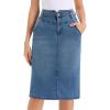 image:imageAllegra K Denim Skirt for Women High Waisted Casual Back Slit Stretchy Below Knee Length Jean SkirtBlue