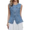image:imageAllegra K Jean Vests for Women Collarless Button Down Sleeveless Denim Vest TopBlue
