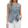 image:imageAllegra K Jean Vests for Women Collarless Button Down Sleeveless Denim Vest TopGray Blue